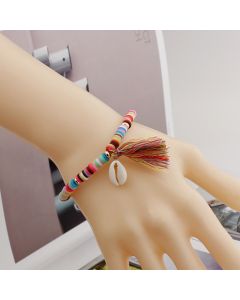 Bohemian Rainbow Ornament Colorful Polymer Clay Bracelet Shell Tassel Bracelet