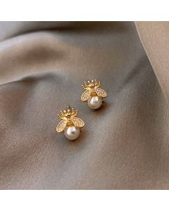 Bee Earrings New Trendy Niche Design Pearl Silver Needle Earrings Women
