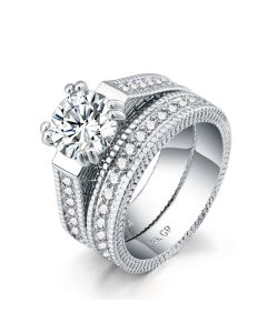Fashionable Ladies Engagement Ring Set With Zircon Micro-Set Platinum-Plated Ring