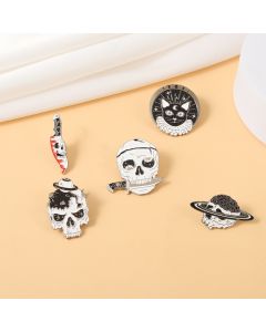 Skull Brooch Black Cat Head Horror Metal Plating Badge