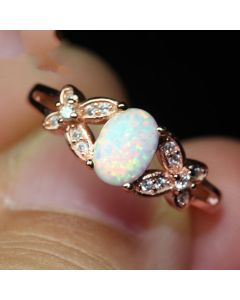 Rose Gold Ring White Opal Colorful