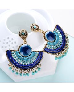 Bohemian Fan Earrings Rice Bead Earrings Ice Split Flower Earrings Tassel Earrings