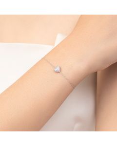 Women's Sterling Silver Diamond Inlaid Heart Bracelet