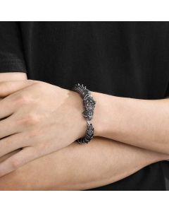 Vintage Distressed Black Inlaid Green Eyes Titanium Steel Men's Dragon Bracelet