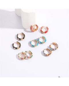 Flower Enamel Earrings Silver Needle Color Enamel 14k Real Gold Ear Clip