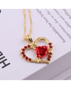 Diamond Zircon Red Rose Love Heart Pendant Short Clavicle Chain