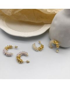 European and American pearl earrings female C-shaped winding stitching crystal metal earrings simple personality earrings earrings