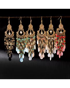 Bohemian Gem All Match Water Drop Tassel Temperamental Dangle Earrings