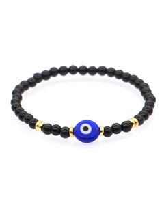 Bracelet Oeil Vert En Pierre Naturelle Perlee, Bijou Turc Mauvais Oeil Pour Couple, Femmes Et Hommes, 