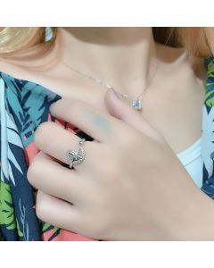 925 Sterling Silver With Rhinestone Cute Moon Star Free Size Rings