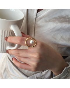 Simple Cold Wind Pearl Ring Niche Copper Real Gold Index Finger Ring