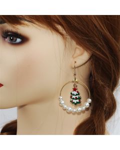 Christmas Earrings Alloy Pearl Enamel Christmas Wreath