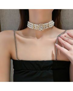 Three-row Pearl Necklace With Diamonds