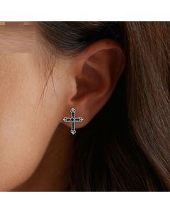 European And American Style Simple Black Vintage Cross Stud Earrings S925 Sterling Silver