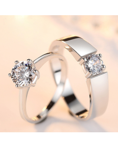 Fashion Crystal CZ Stone Wedding Engagement Rings for Couples Stainless Steel Adjustable Ring for women men