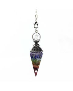 Natural Crushed Stone Resin Cone Pendulum Pendant Vintage Silver Bagua Divination Pendant