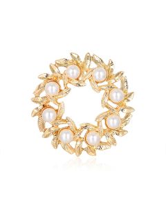 Fashion Alloy Wreath Leaf Pearl Brooch