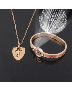 Couple Electroplated Titanium Steel Diamond Heart Lock