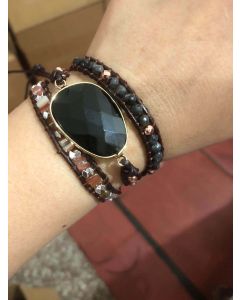 Black Stone Bracelet Braided Leather Bracelet
