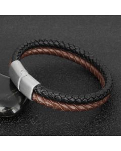 Vintage Men's Cowhide String Leather Woven Multi-layer Bracelet Stainless Steel Magnetic Snap