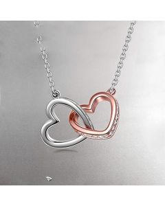 S925 Silver Heart To Heart Double Ring Necklace Korean Simple Pendant Clavicle Chain