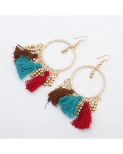 Handmade jewelry Europe and America fashion retro circle tassel earrings Bohemian ethnic customs holiday accessories wholesale