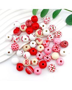 Wooden Printed Colored Loving Heart Lips LOVE Beads