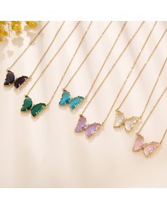 Crystal glass butterfly necklace wind clavicle chain