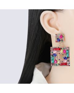 Large Plate Square Rhinestone-encrusted Stud Earrings Trendy Fashion Ornament