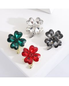 Fashion Simple And Compact Heart Shape Rhinestone Four-leaf Clover Brooch