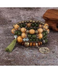 Multi-layer Wooden Bead Stretch Beaded Bracelet