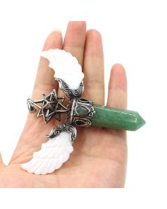 Natural Crystal Big Hexagonal Column Angel Wing Magic Tool Aura Pendant Ornaments Energy Scepter  