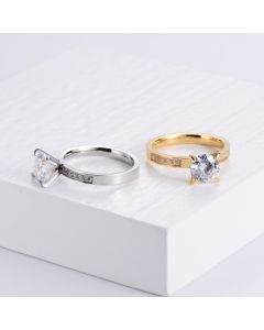 Fashion Women's Four Prong Diamond Stainless Steel Ring