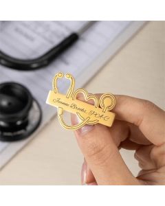 Smooth Engraved Name Stethoscope Brooch