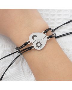 Stainless Steel Sun Moon Couple Sister Card Wax Thread Woven Bracelet Set
