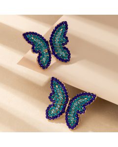 Frosty Wind Earrings Ear Jewelry Female Popular Elements Blue Full Diamond Butterfly Stud Earrings