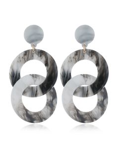 Long geometric double ring round earrings