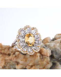 S925 Sterling Silver Inlaid Natural Citrine Flower Ring