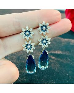Silver Needle Tourmaline Zircon Flower Earrings Women