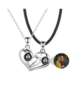 925 Silver Heart-shaped Photo Projection Couple necklaces