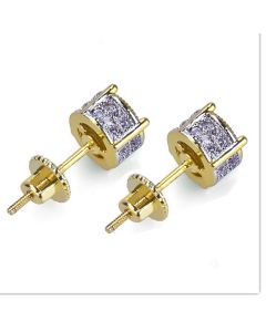 Explosive EuropeanAnd American Hip-Hop Ear Studs Micro-Inlaid Zircon Round Two-Color Earrings Threaded Ear Caps