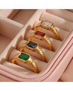 Stainless Steel Waterproof Black White Green Niche Design Light Luxury Texture Zircon Ring For Women