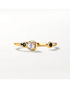 Simple Fashion Natural Black Zircon Female S925 Silver Ring