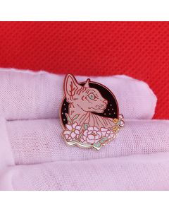 Flower Brooch Cute Hairless Cat Badge