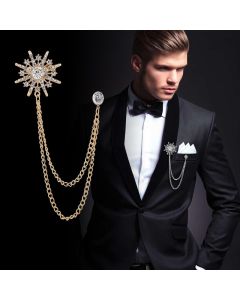 New Men's Suit Brooch Octagonal Star Chain Tassel High-end Suit Formal Dress Accessories