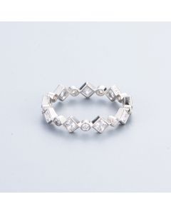 Round Rhombus Combination Diamond Sterling Silver Ring