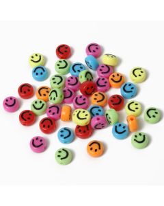 Embossed Three Dimensional Round Smiley Flat Beads