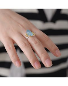Natural Aquamarine Flower Adjustable Ring