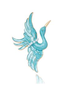 Blue Crane Brooch Enamel Drop Oil Pearl Brooch