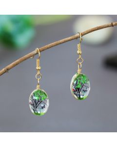 Literary Natural Dried Flower Tree Of Life Butterfly Earrings